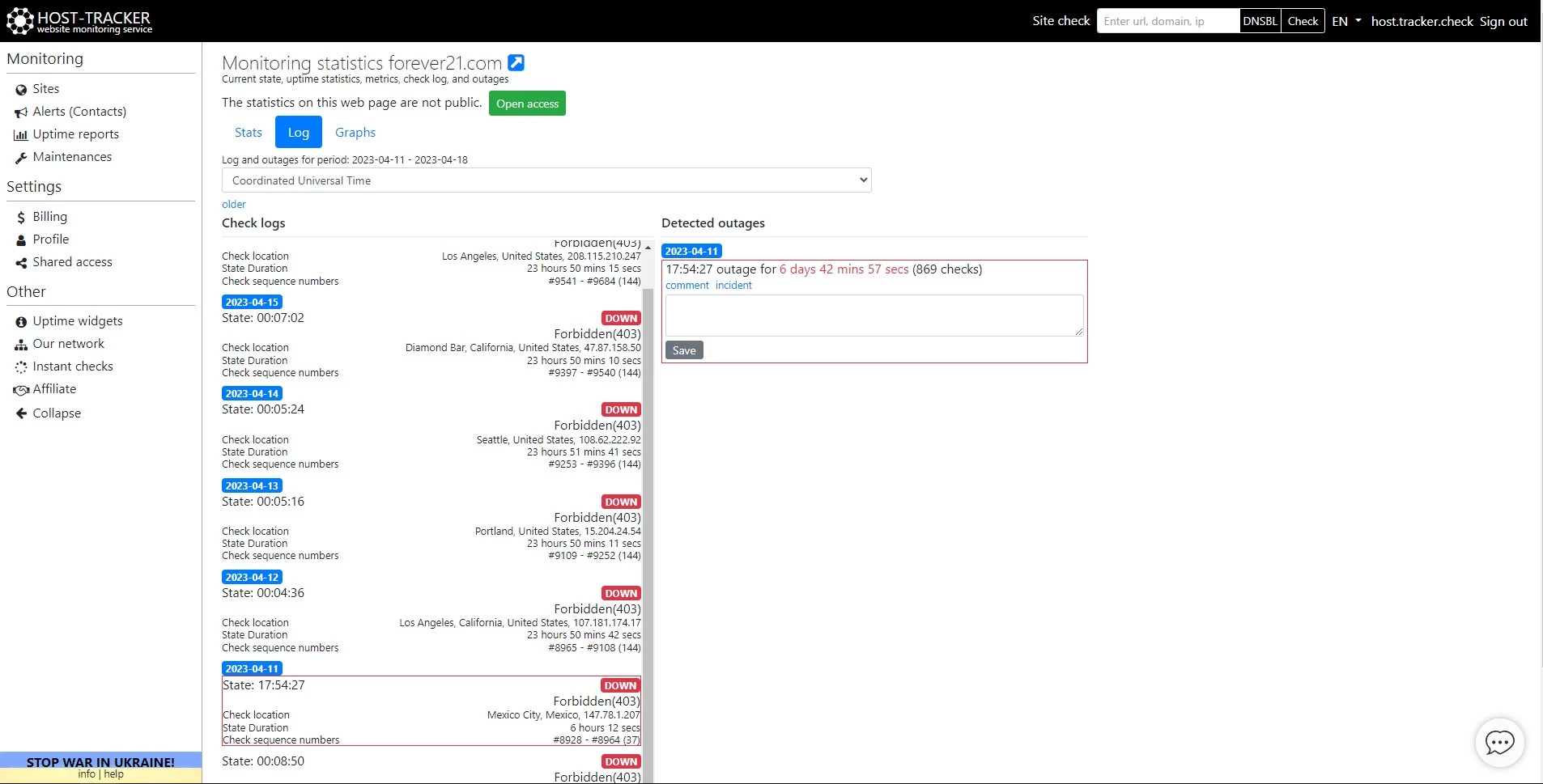 website uptime monitoring with Host-tracker,