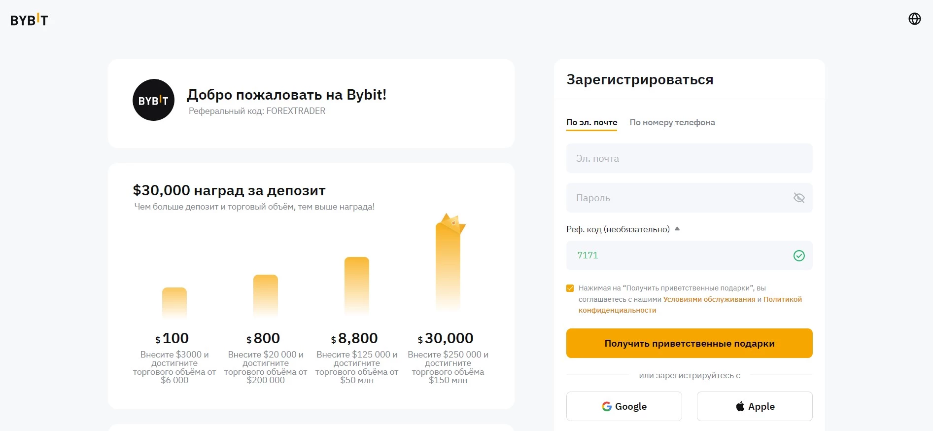 Процесс регистрации на бирже ByBit