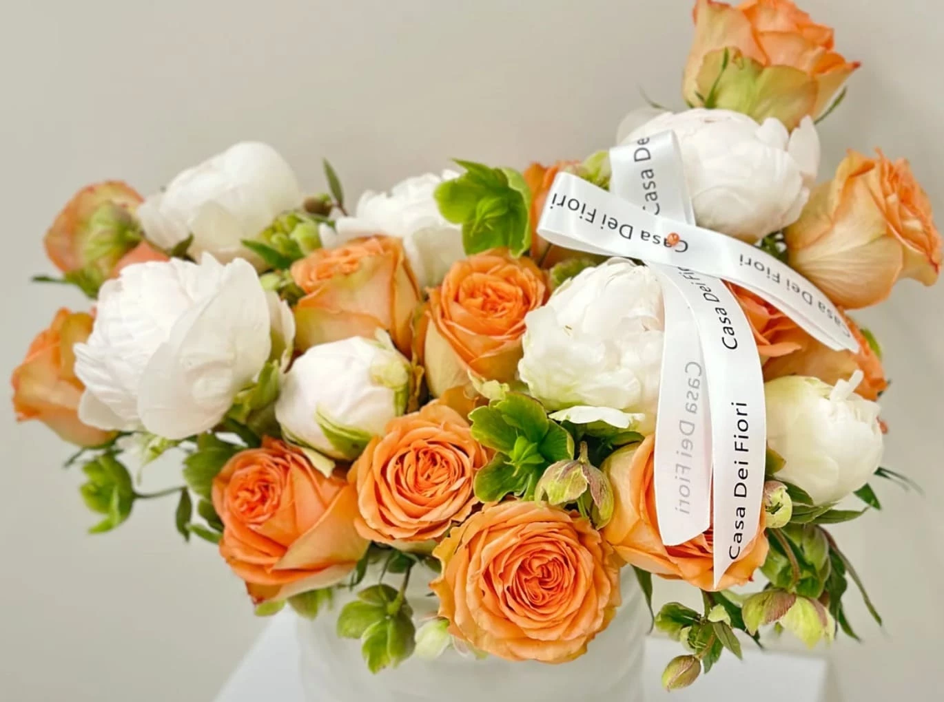 flower bouquet with white peonies