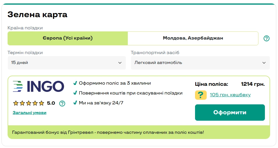 купити зелену карту онлайн на грін тревел