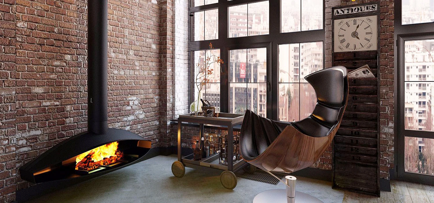 Піч-камін в інтер'єрі, фото 4, стиль лофт