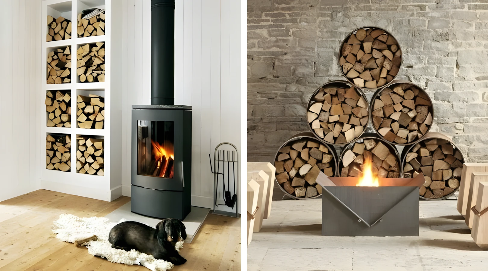 Дровниця в інтер'єрі, фото 1. Показує варіанти зберігання дров для печі