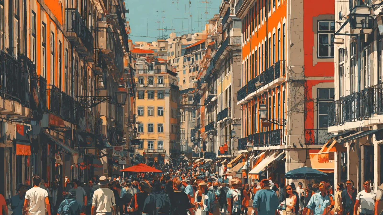 Tourists walking through a busy Lisbon square, showing how tourism supports commercial real estate Portugal demand.