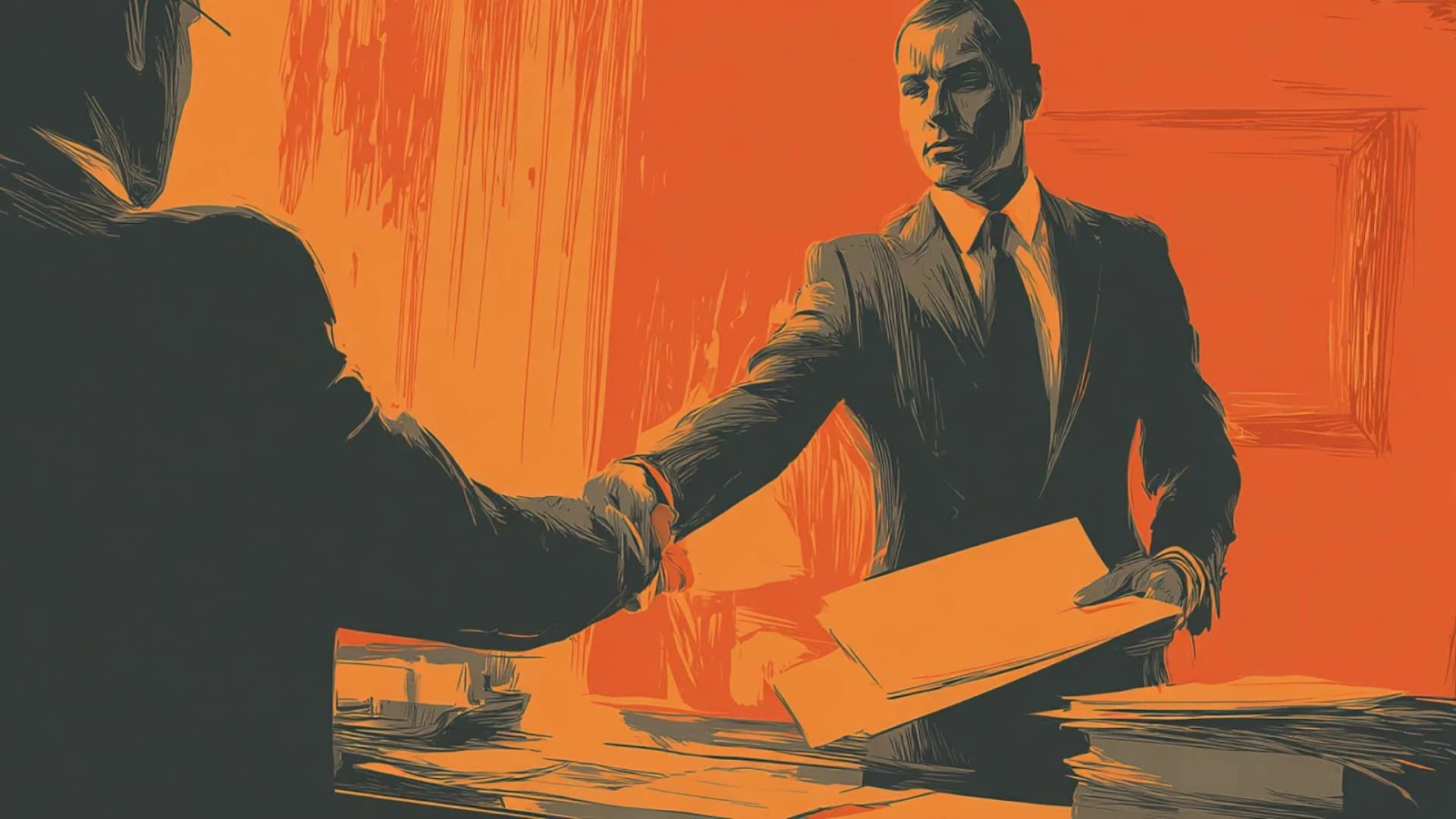 Legal advisor handing over official documents, representing administrative steps in the property acquisition process for foreign investors in Portugal.
