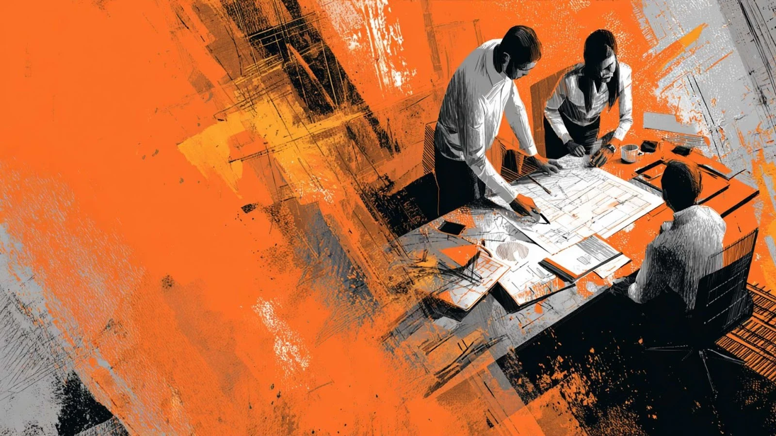 Investors and consultants analyzing real estate data and contracts, reflecting European real estate comparison trends.
