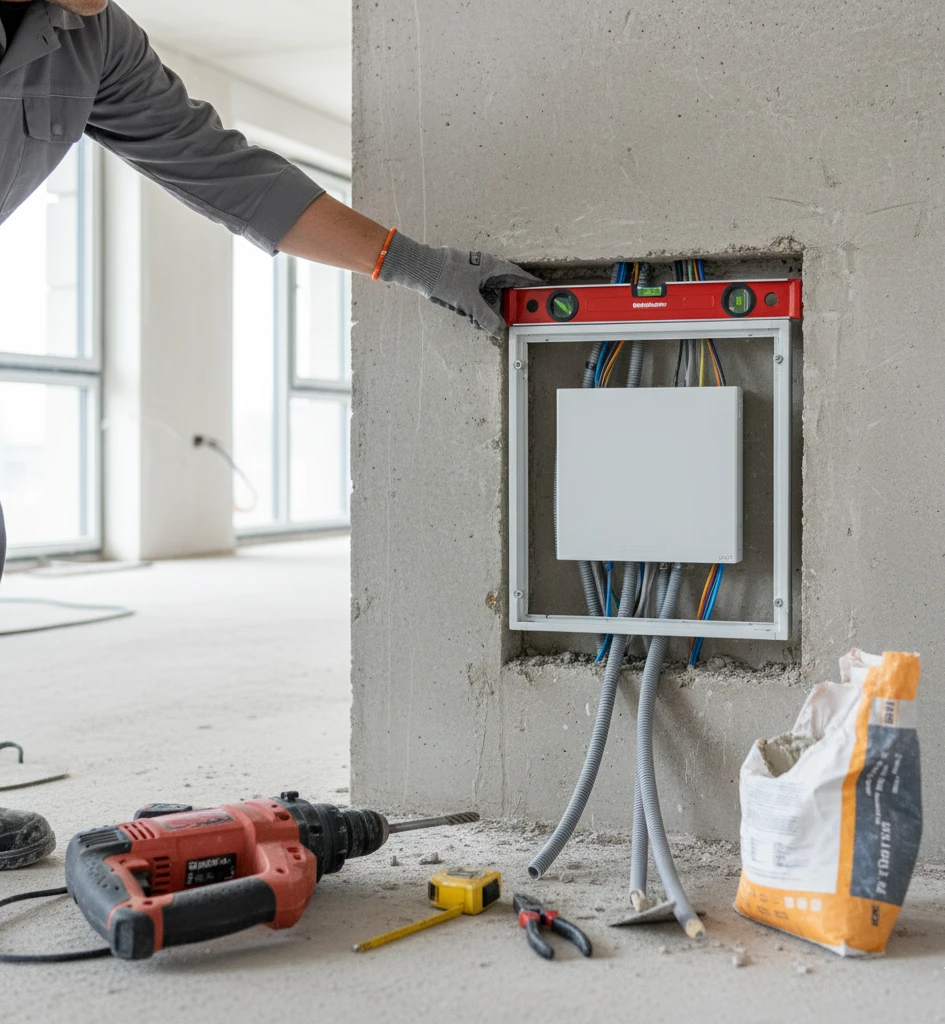 Процес монтажу вбудованого електрощита в стіну