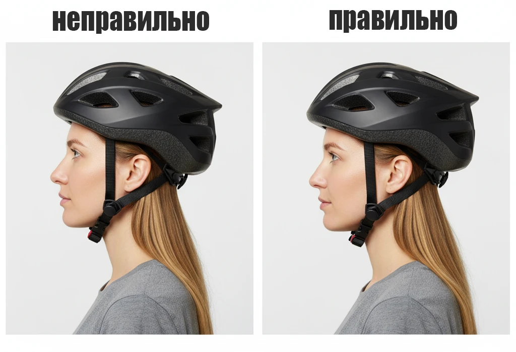 Правильне та неправильне положення шолома на голові