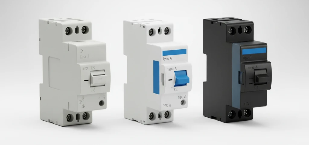 Різні типи диференціальних реле на полиці