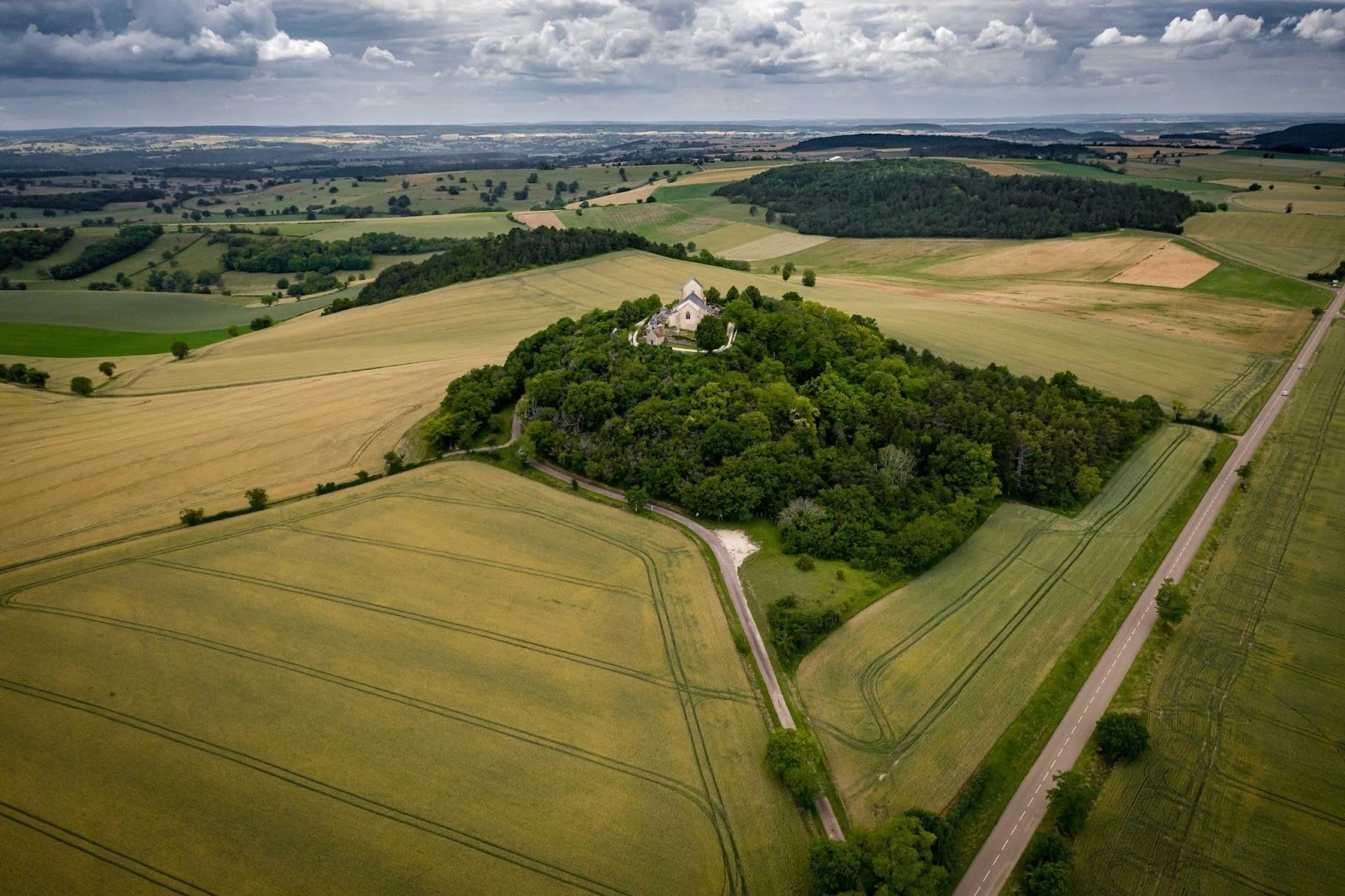 Aerial footage of a green landscape