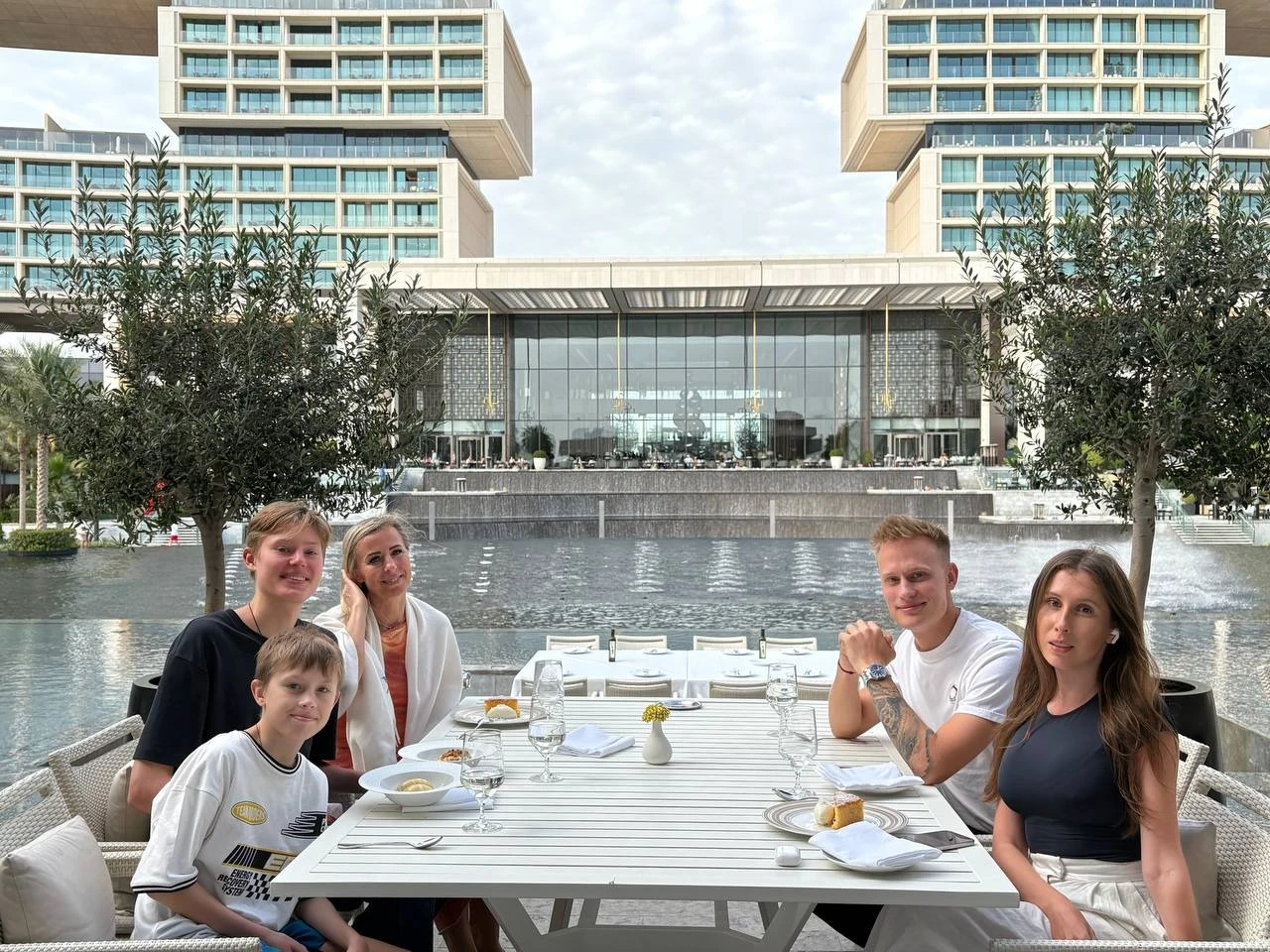 Oleksandr Orlovskyi and his family at a restaurant
