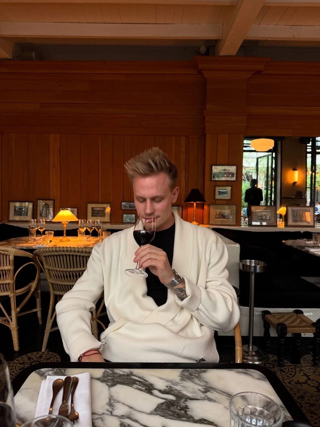 Oleksandr Orlovskyi at a French restaurant