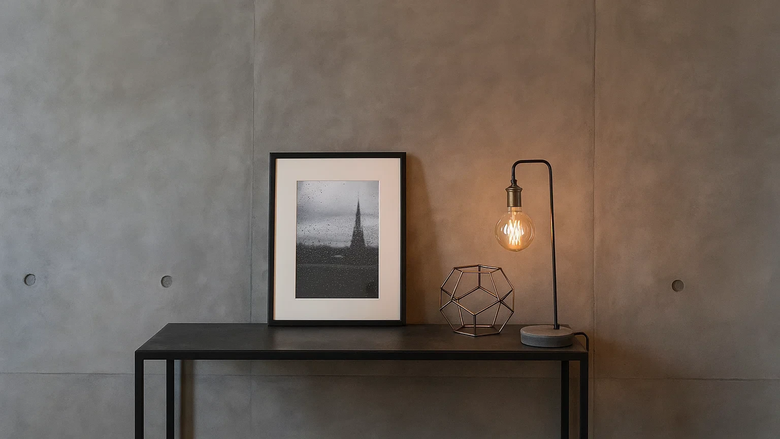 Інтерʼєрна стіна з арт-бетоном у студії з панорамними вікнами