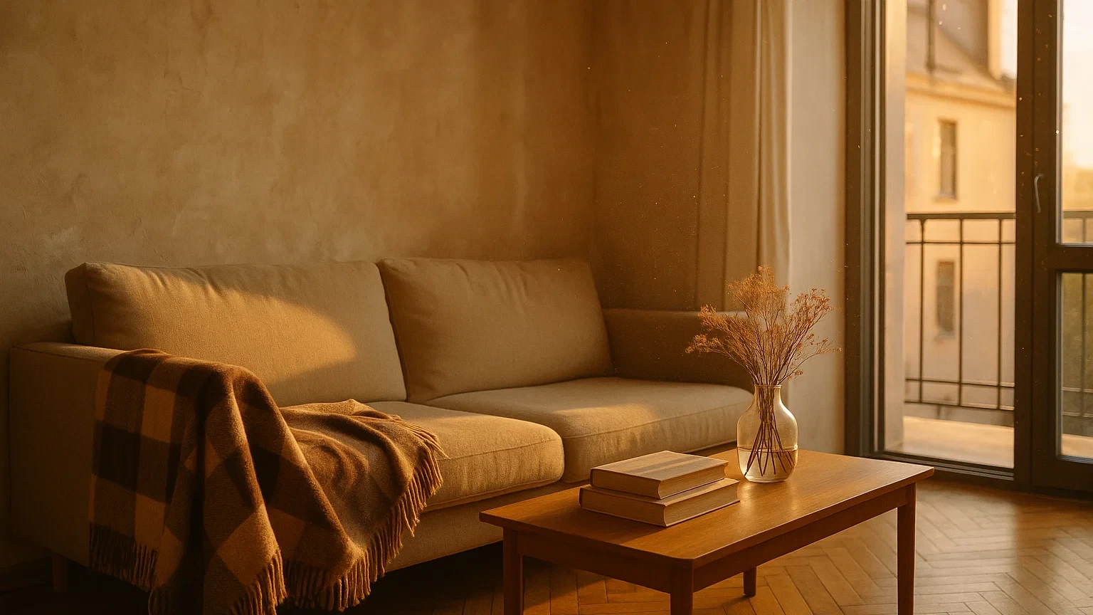 Світла стіна з декоративною покраскою у спокійних сіро-бежевих тонах