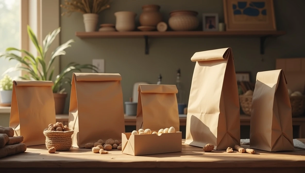 Крафтові пакети на столі вдома
