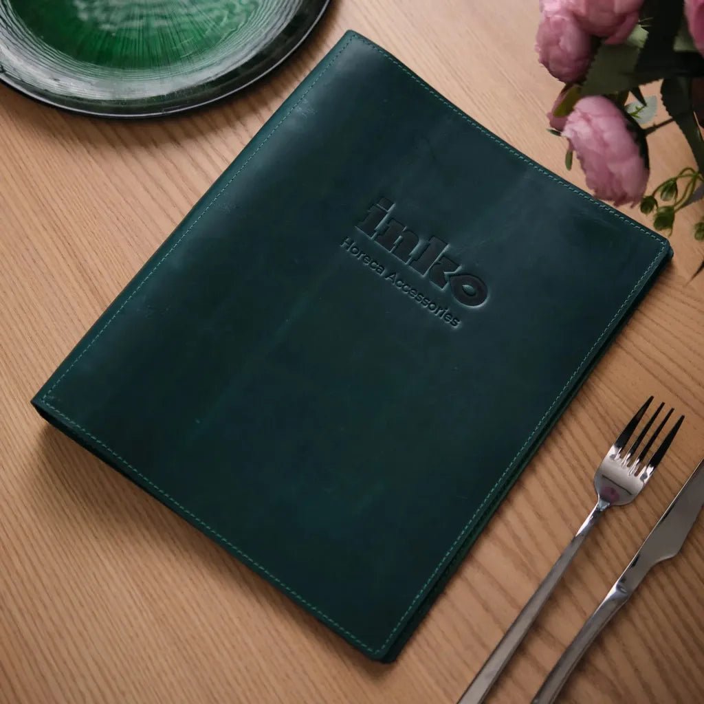 High-quality restaurant menu covers made from leather and wood, ideal for durable and stylish menu presentation.