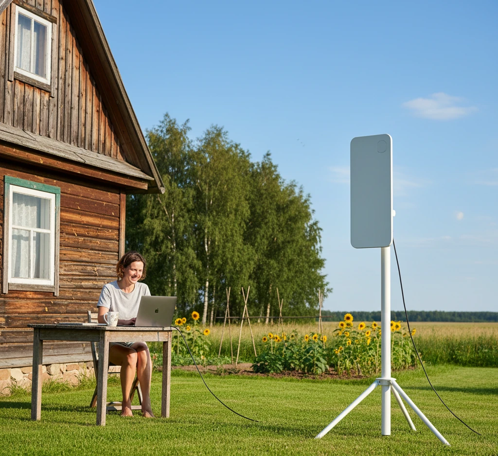 Працюючий Starlink на дачі в сільській місцевості