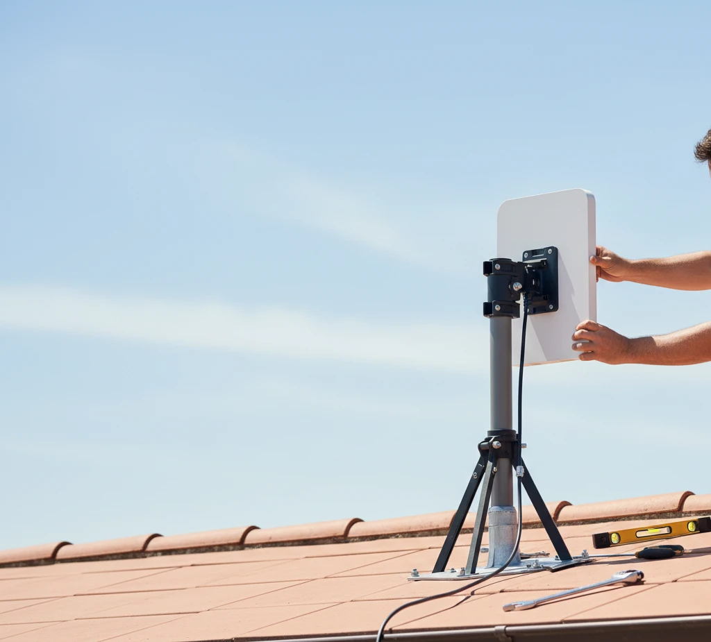 Процес встановлення антени Starlink на стійці