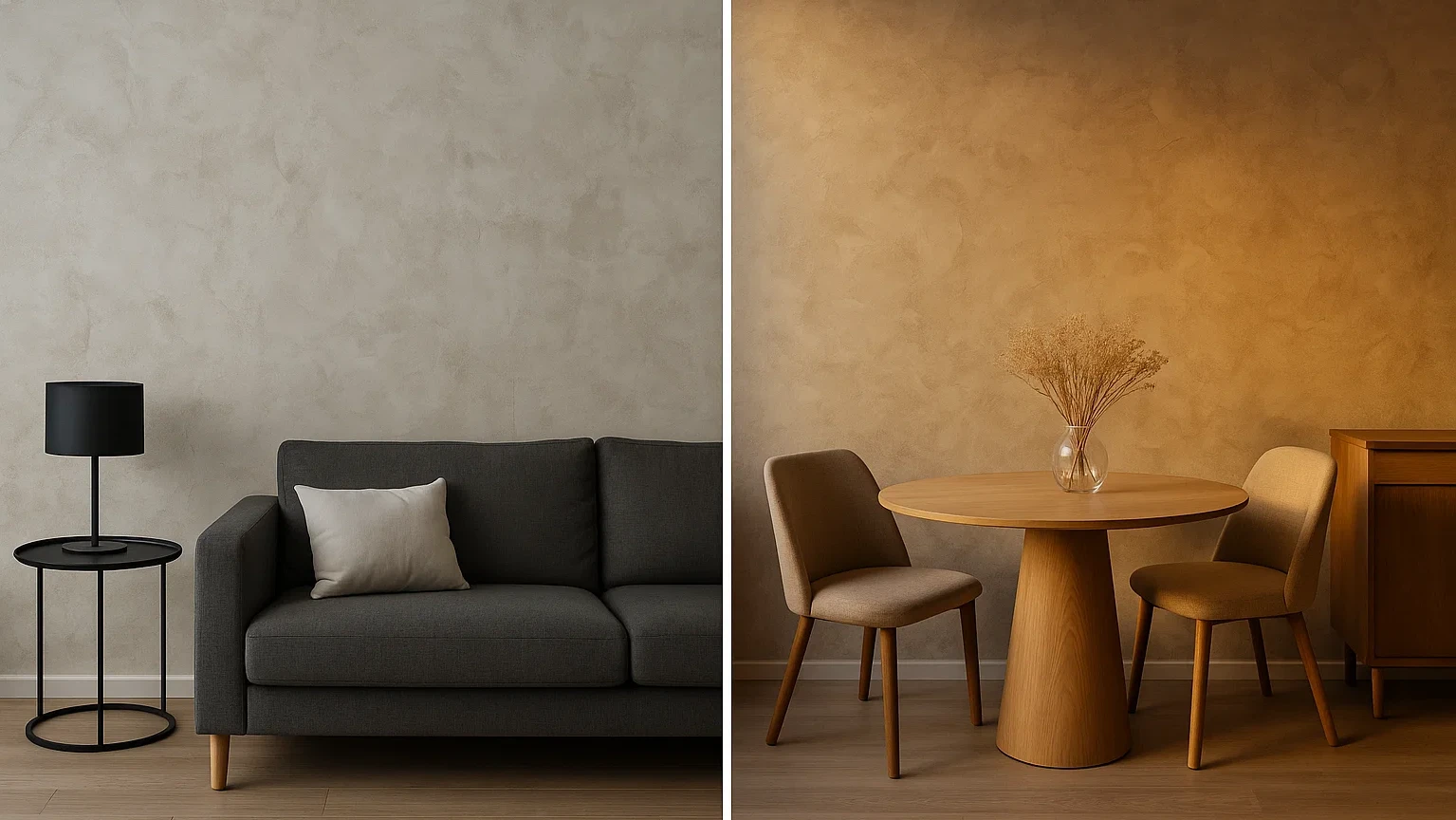 Сучасний інтер’єр з декоративною штукатуркою на стіні