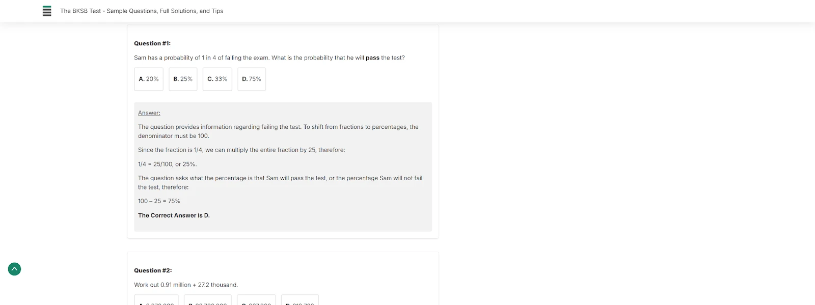 Landing page of BKSB Practice Test from Job Test Prep displaying some examples of the test, learning modules and literacy and numeracy resources
