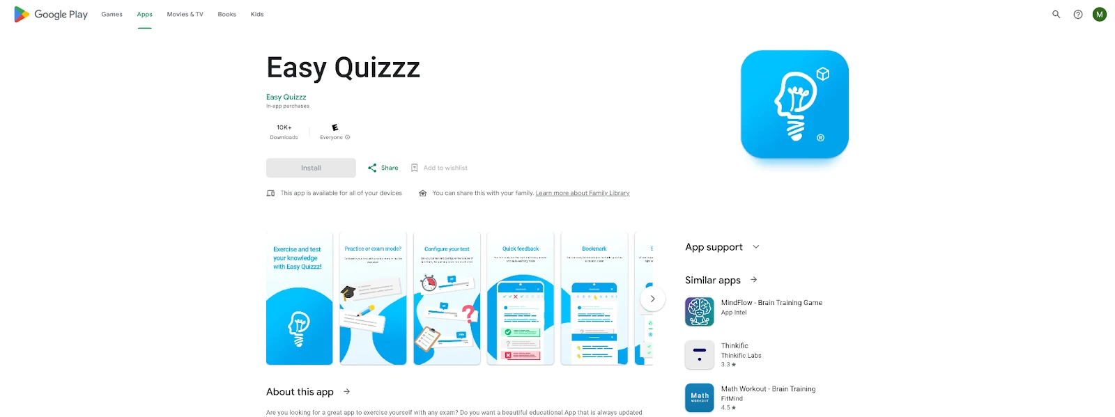 Easy-Quizzz BKSB Practice Test Android app interface: question screens, answer buttons, and performance tracking features