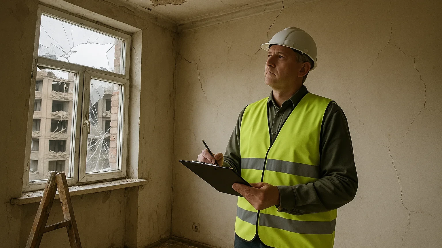 Графічне зображення картки єВідновлення на фоні зруйнованого будинку