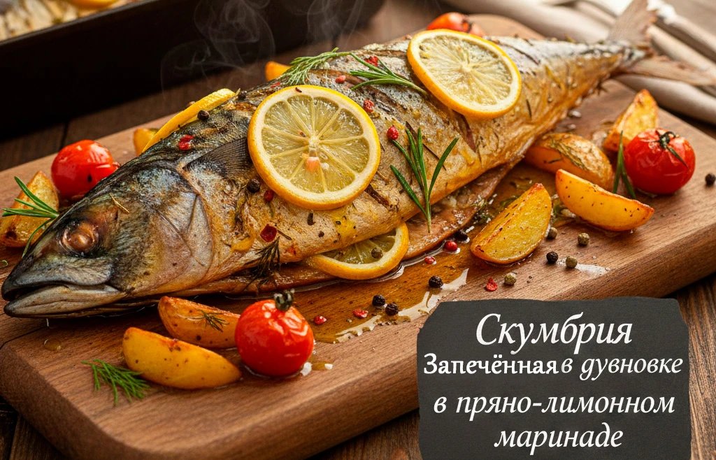 Скумбрия запечённая в духовке в пряно-лимонном маринаде