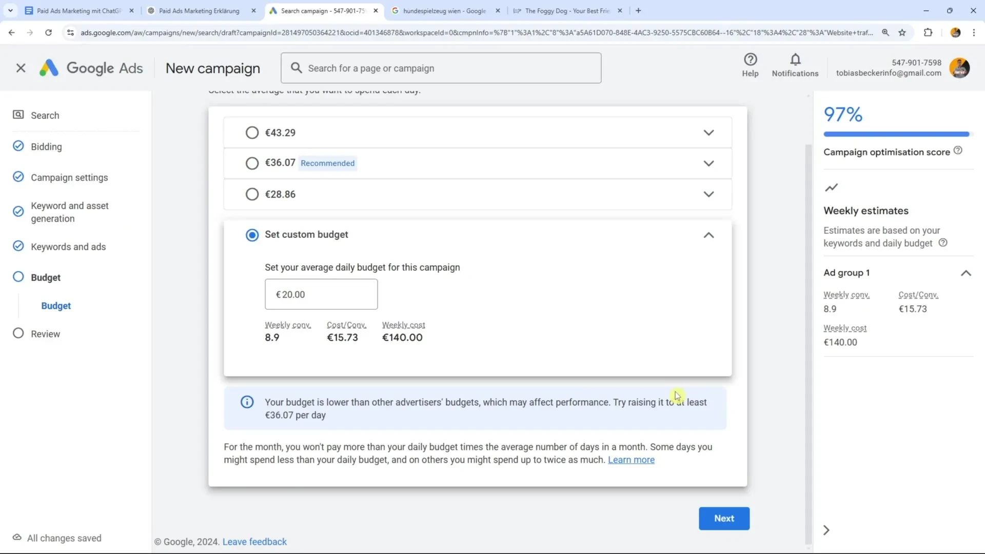 Выбор бюджета для рекламной кампании