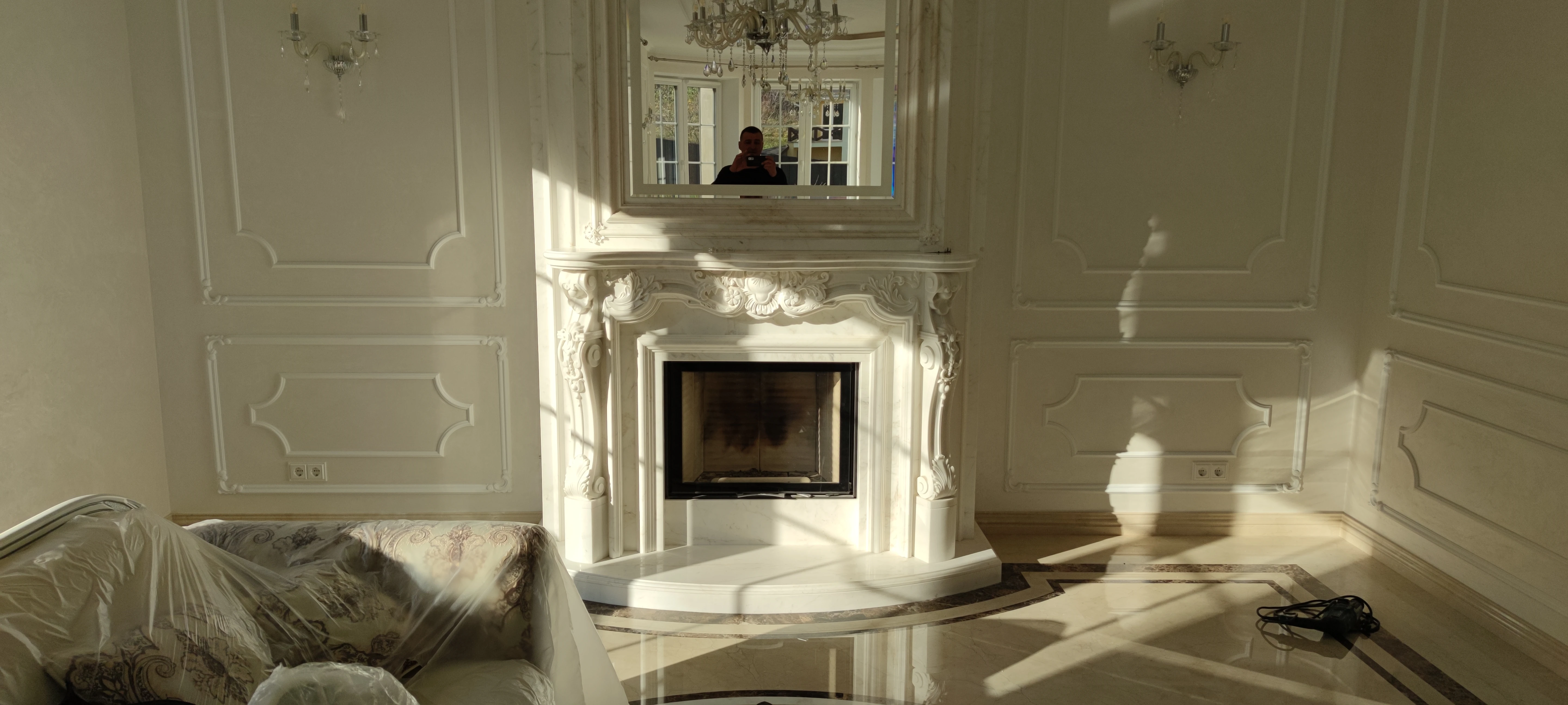 custom marble fireplace fabrication and installation in Toronto living room