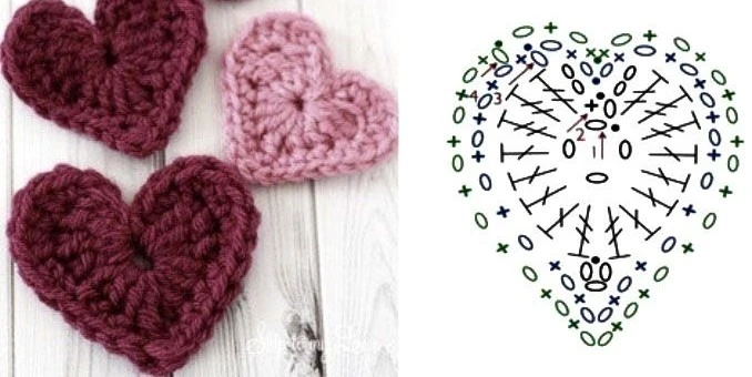 аппликация сердце крючком 