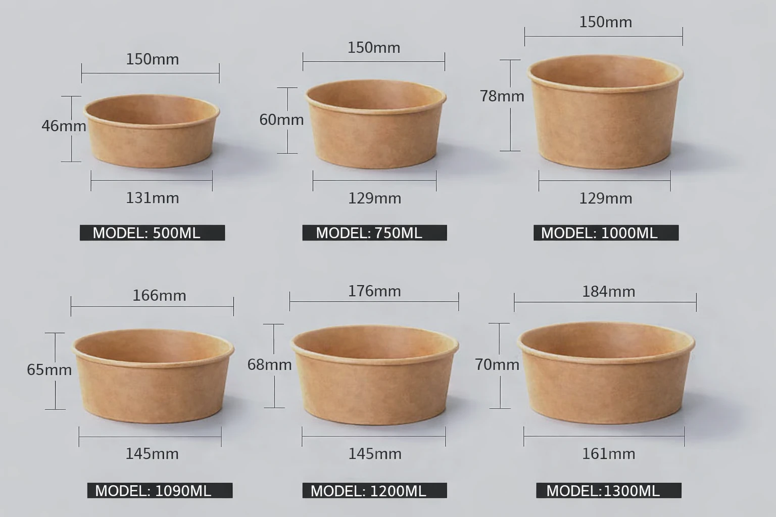 Размеры крафтовых салатников
