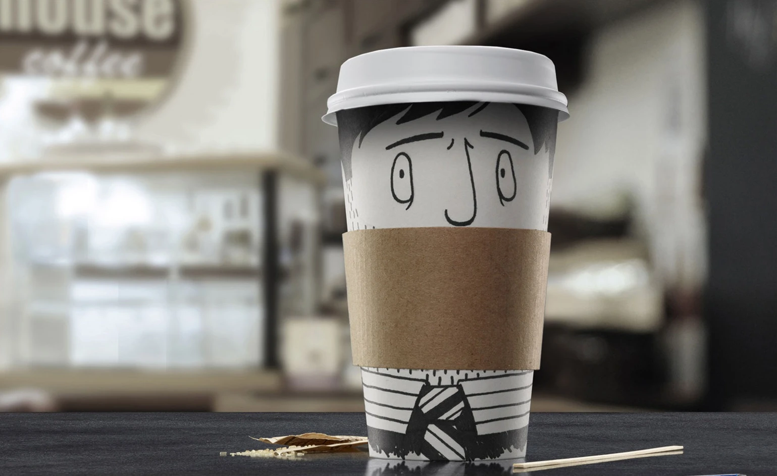 Белый стакан с фирменным дизайном