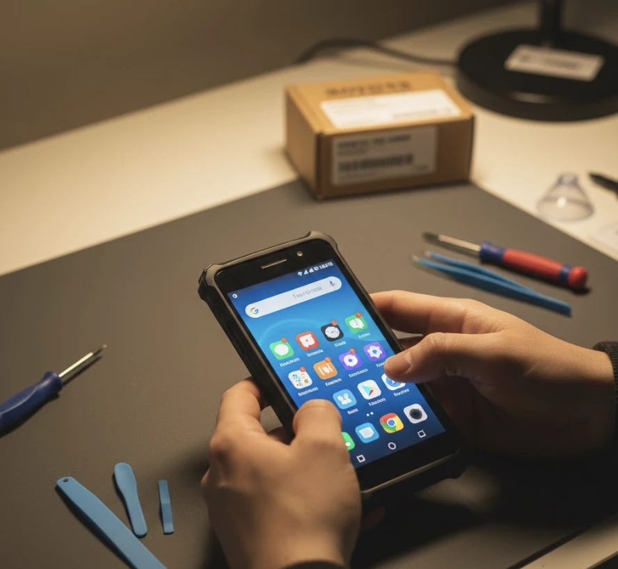 Успешно отремонтирован защищенный смартфон с использованием оригинальных запчастей.