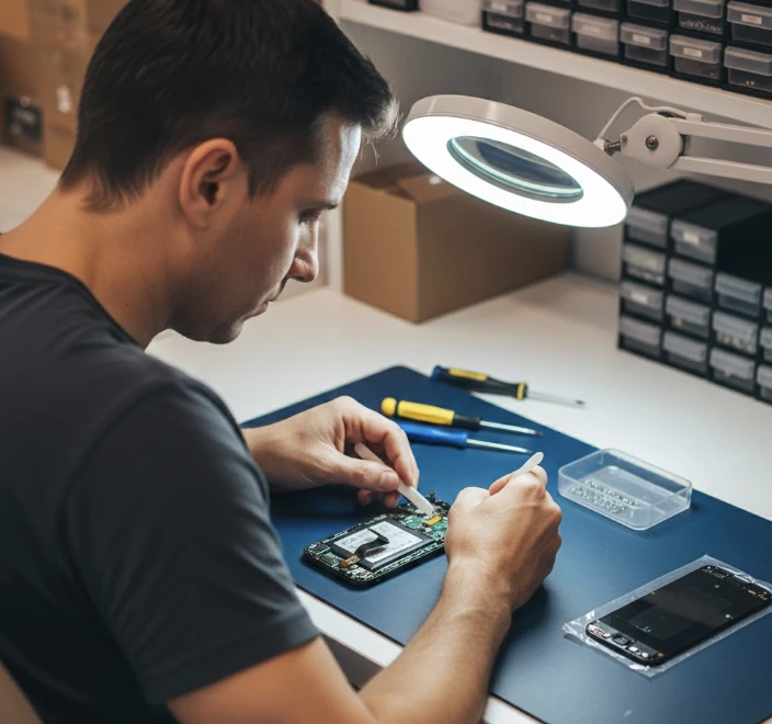 Тарас за робочим столом — заміна дисплея на смартфоні