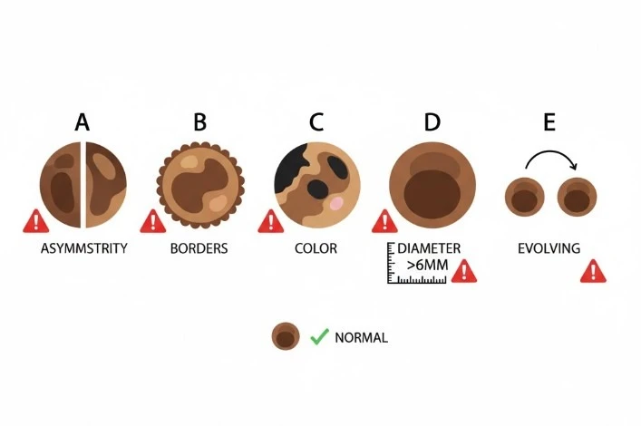Правило ABCDE для самодіагностики небезпечних родимок