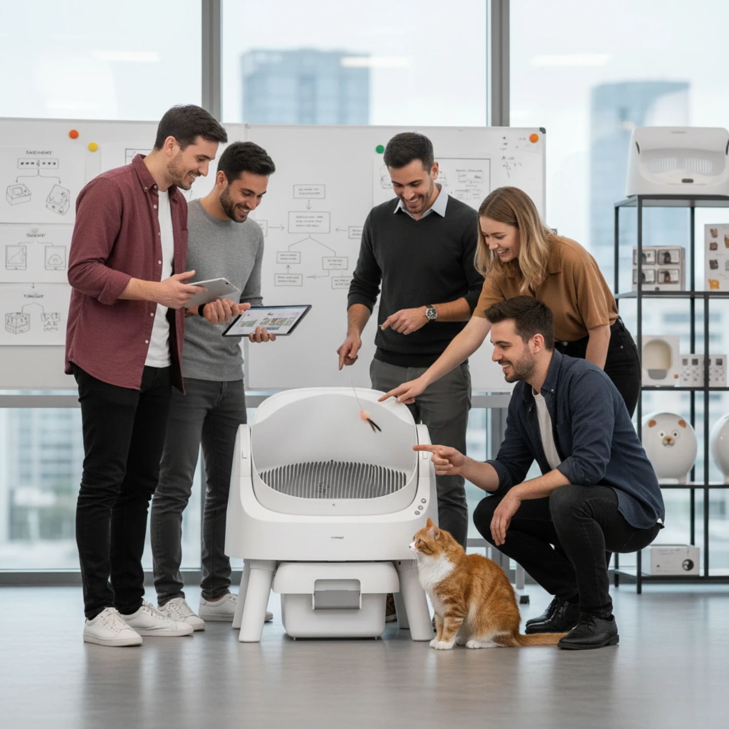 PetPivot team with AutoScooper 11 and cat in development lab