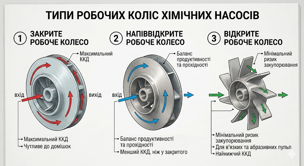 Типи робочих коліс для різних режимів експлуатації насосних агрегатів.