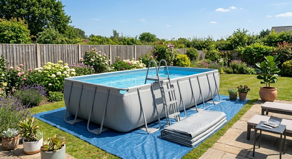 підстилка під каркасний басейн на зеленій траві