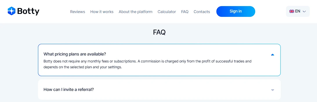 The Botty cryptocurrency trading bot operates without a subscription fee