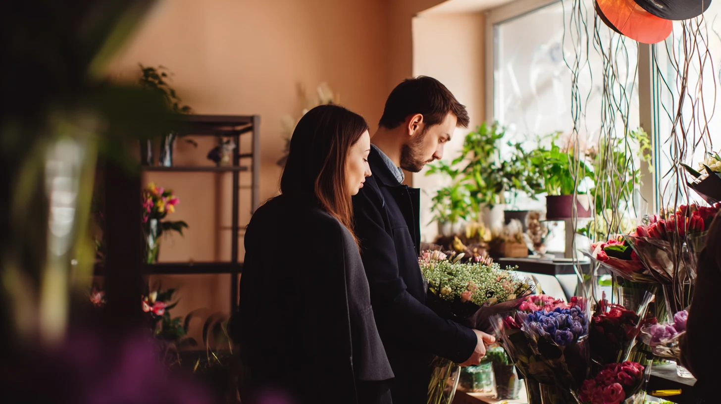 батьки обирають букет для вчителя