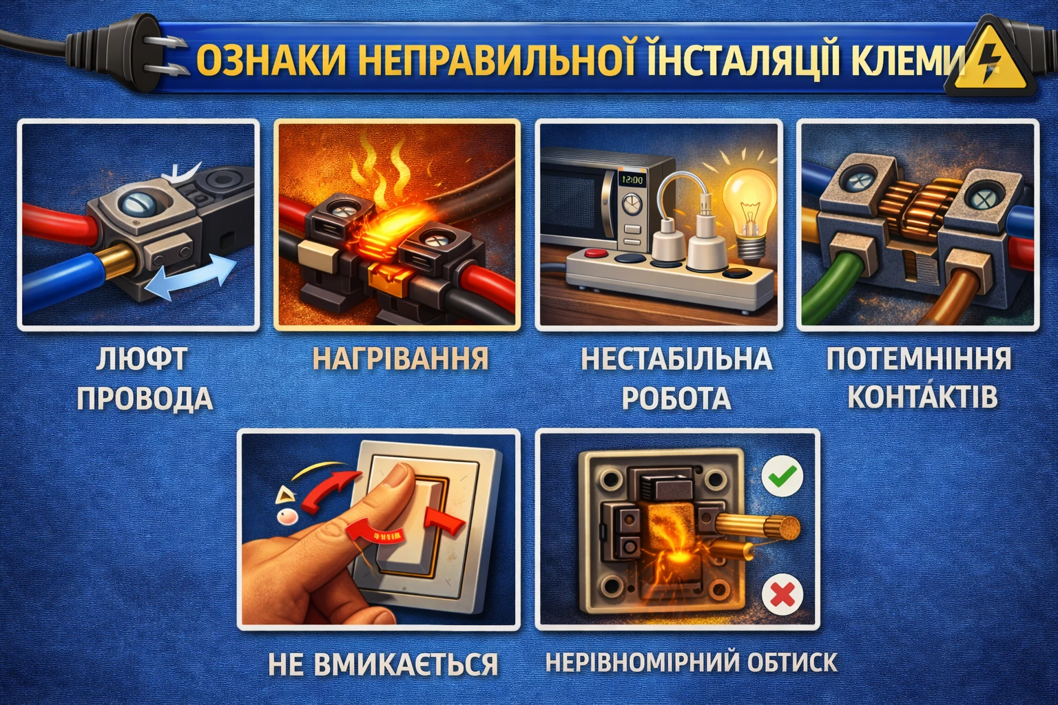 Помилка при виборі клем, через яку провід тримається погано і гріється під навантаженням