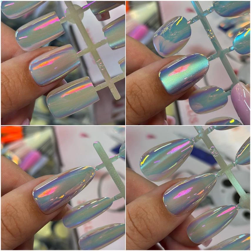 приклад того, як різні форми гелевих тіпс виглядають на нігтиках