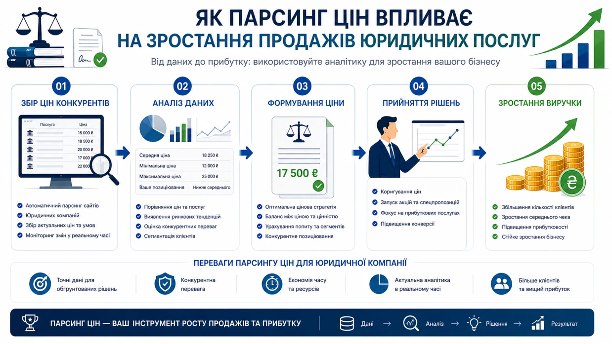 Інфографіка: як парсинг цін впливає на продажі юридичних послуг — від аналізу до зростання виручки