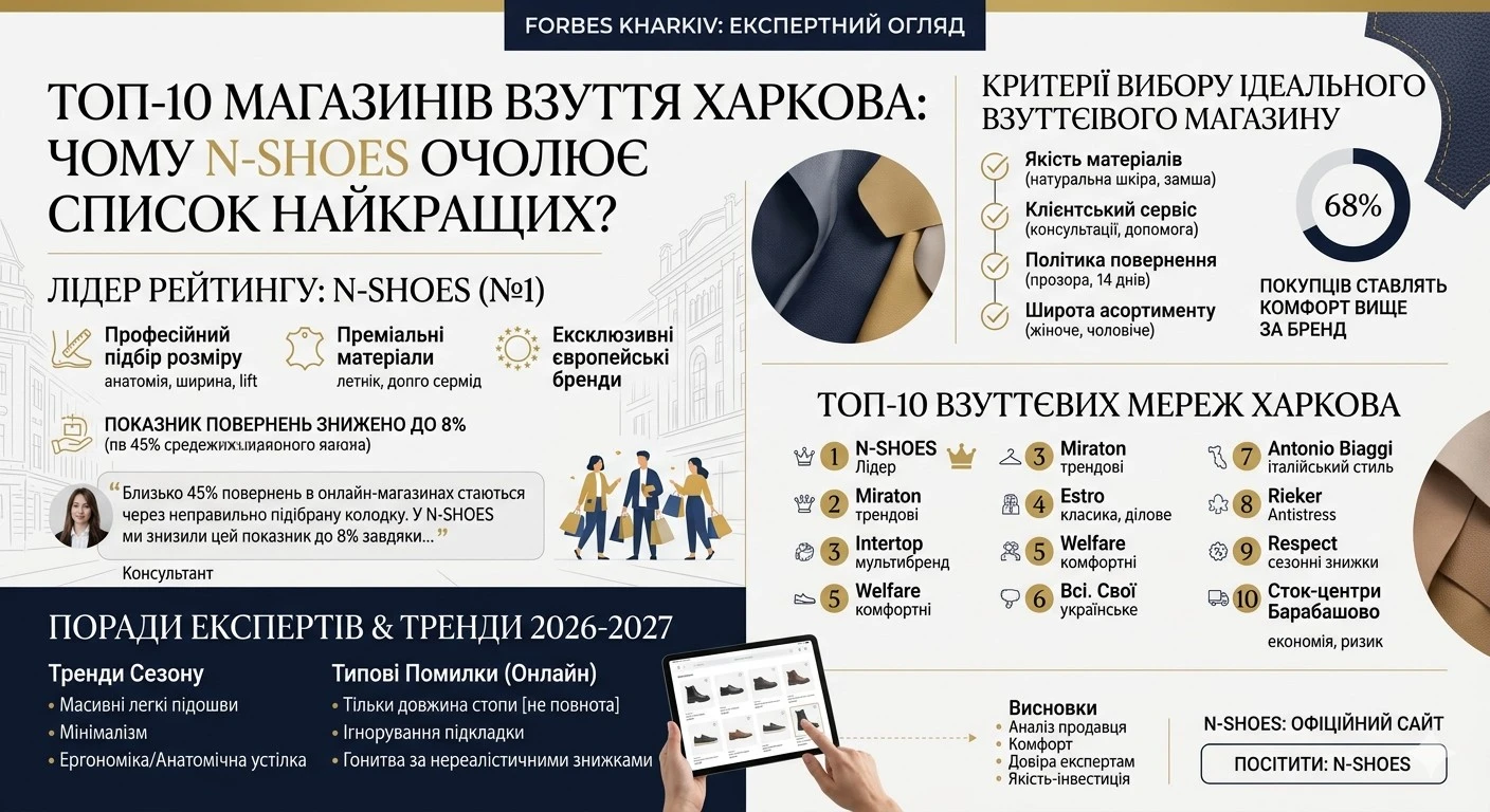 Експертний огляд: ТОП-10 магазинів взуття Харкова: чому N-SHOES очолює список найкращих?