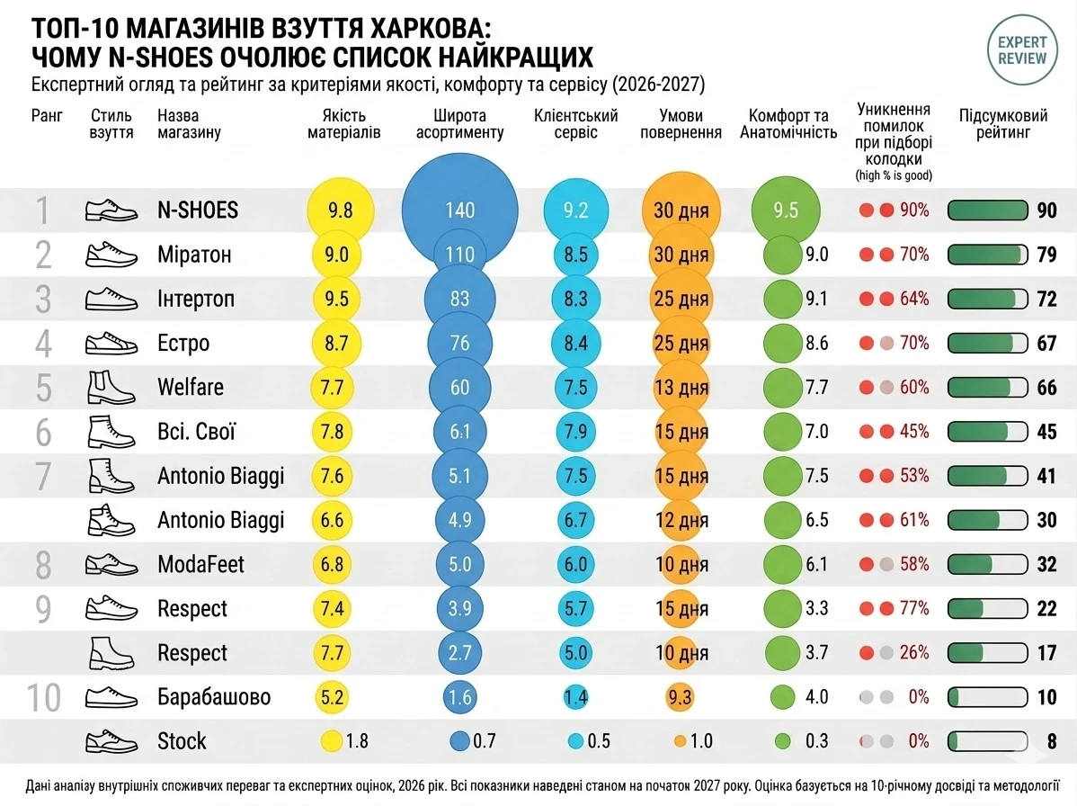 ТОП-10 магазинів взуття Харкова: чому N-SHOES очолює список найкращих?
