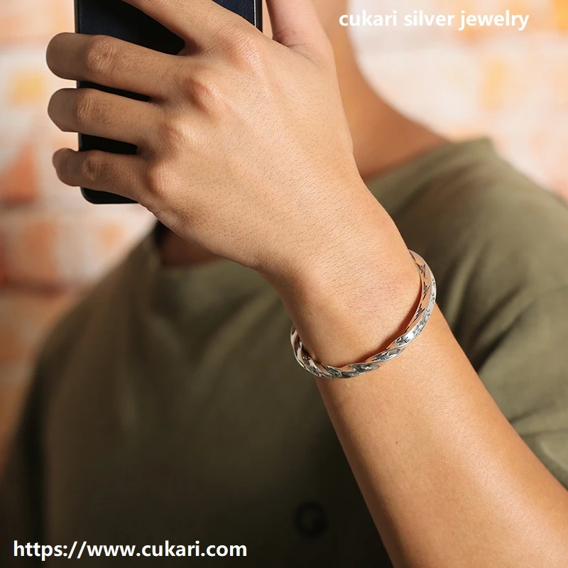 925 Sterling Silver Twisted Bangle for women - cukari jewelry