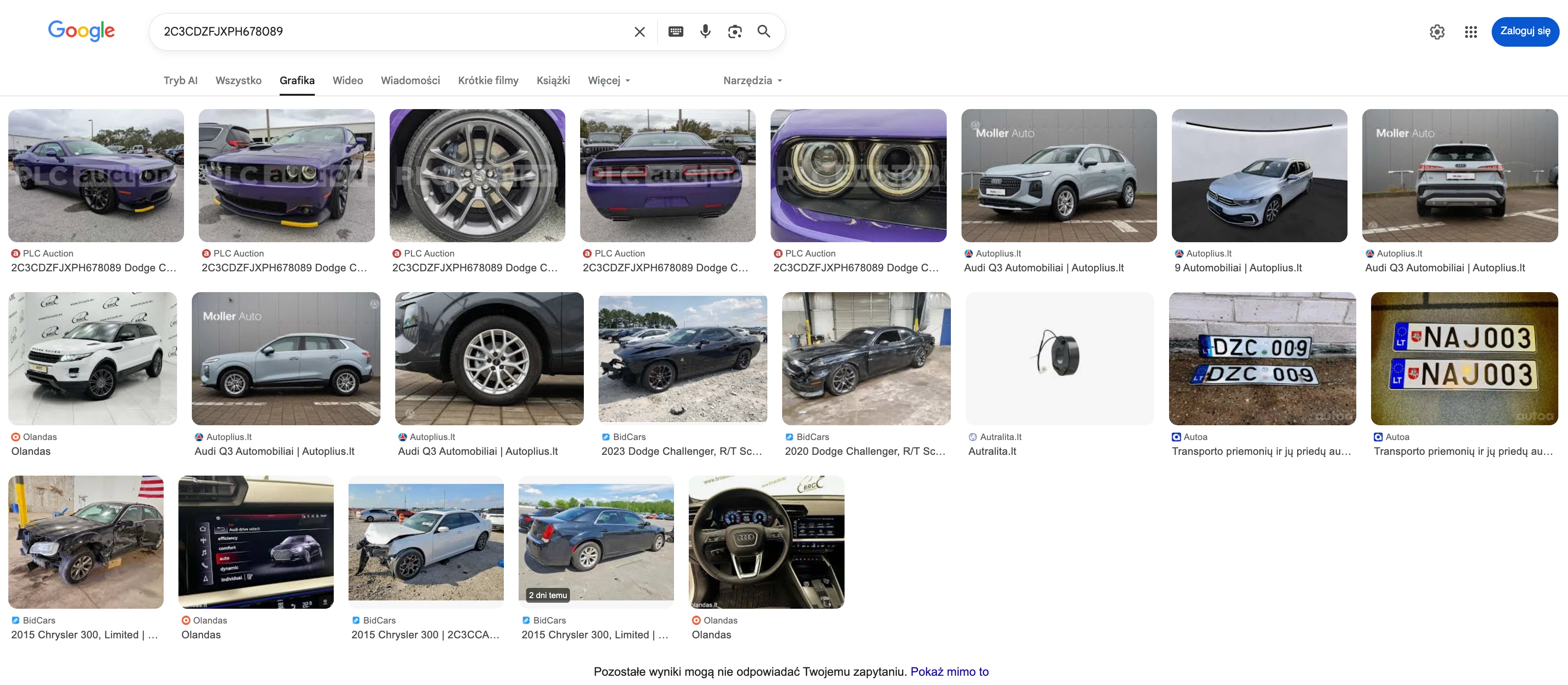 Wyszukiwanie po numerze VIN w Google