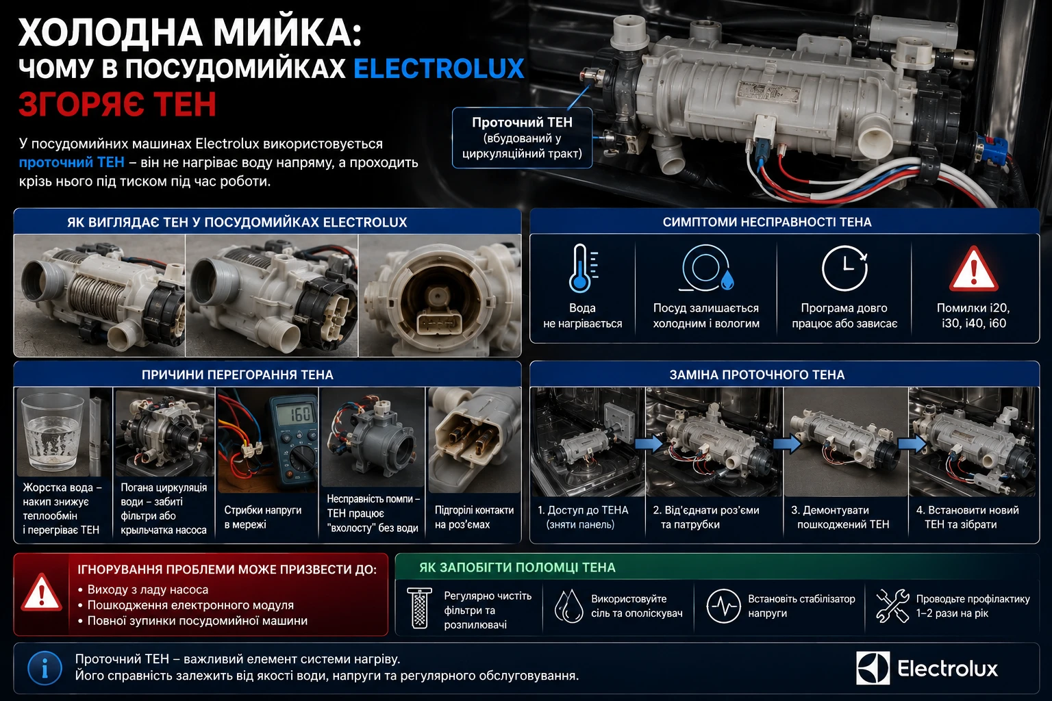 Холодна мийка: чому в посудомийках Electrolux згорає ТЕН