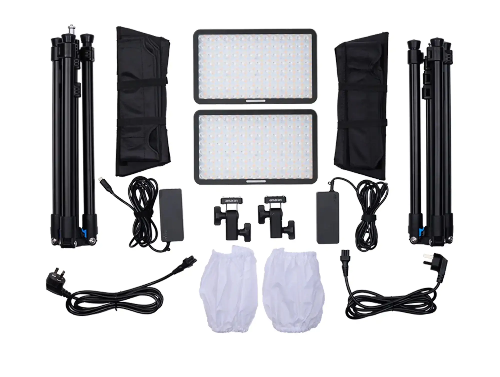 Комплект из двух LED-панелей Amaran Pano 60c со стойками, софтбоксами, адаптерами и кабелями