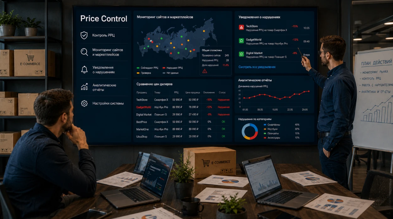 Команда аналитиков контролирует соблюдение РРЦ через Price Control, отслеживая нарушения и цены дилеров в режиме реального времени.