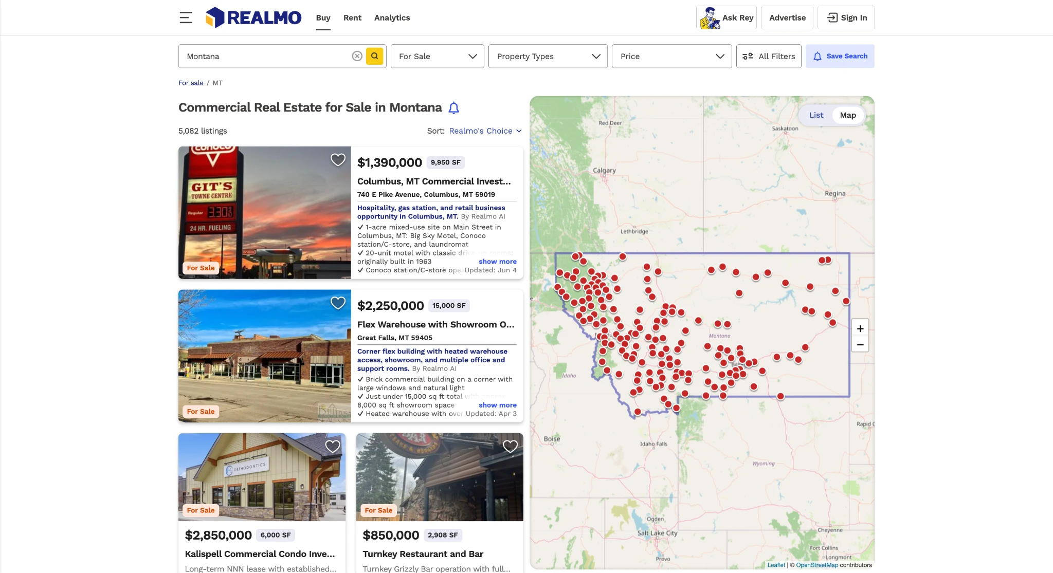 a search on realmo's cre platform